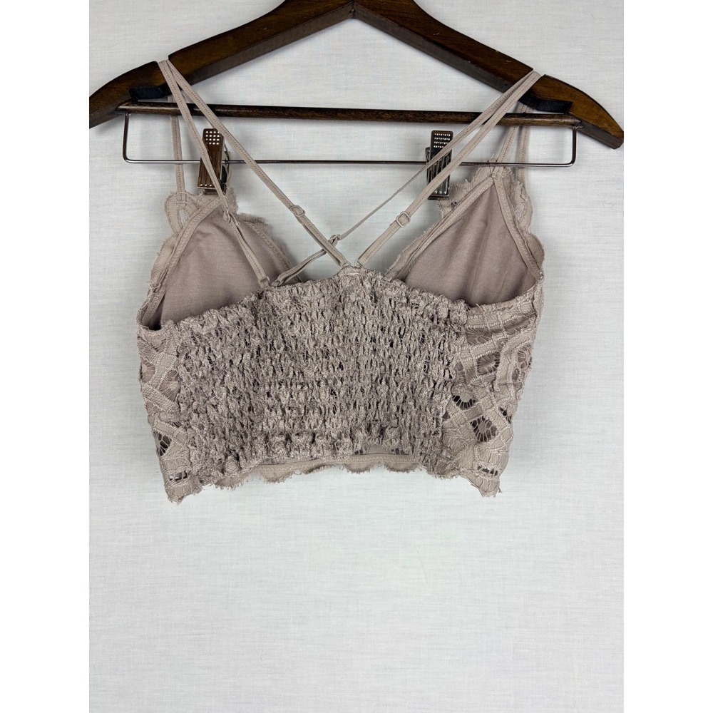 Anemone Floral Lace Bralette Taupe Mauve Smocked Back Strappy Women's Size M - Picture 5 of 8
